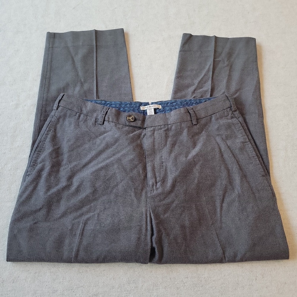 Peter Millar Dress Pants Men 33x28 Gray Good Herringbone Slim Straight Flat Fron